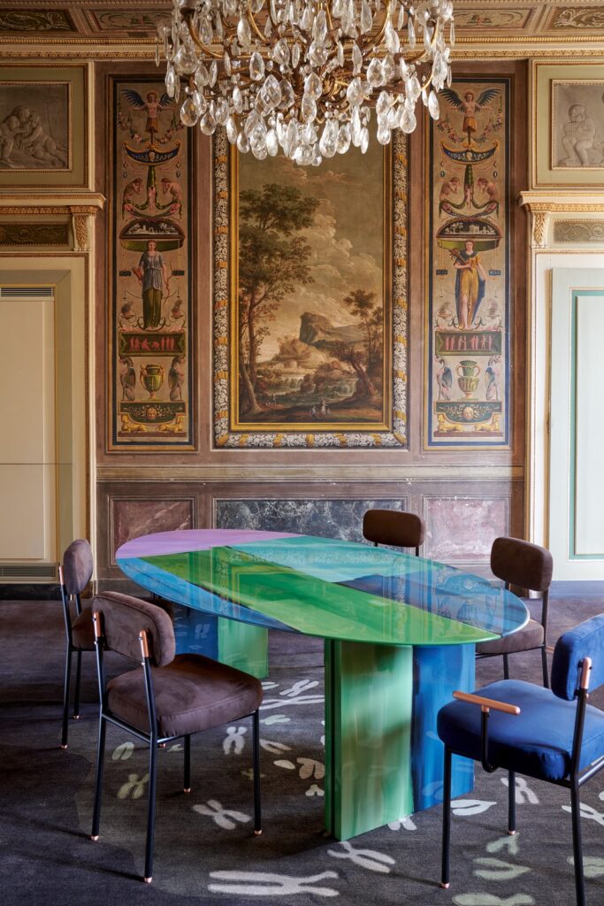 Collectible Design | Conversations With | PART 1 | Nilufar Gallery, Milan 1 Pic 1 Nilufar Gallery Dining Table Mensa designed by Filippo Carandini Chair with armrest Dualita designed by David Nicolas Ph. Filippo Pincolini