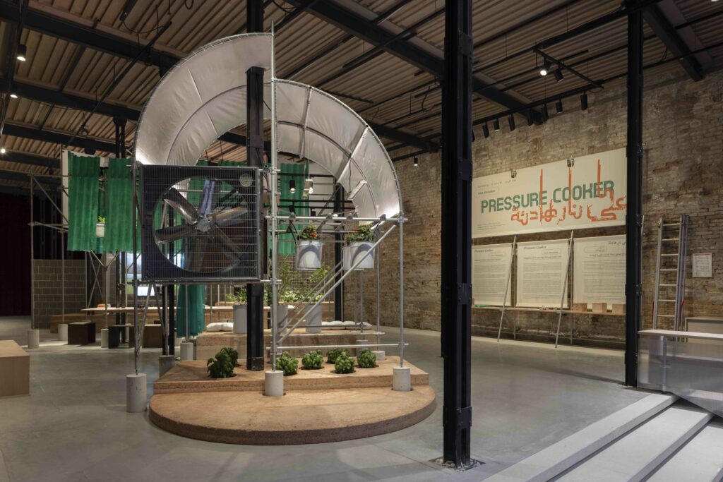 2025. Pressure Cooker Curated by Azza Aboualam. Image Courtesy of National Pavilion UAE – La Biennale di Venezia. Photo by Ismail Noor of Seeing Things 7