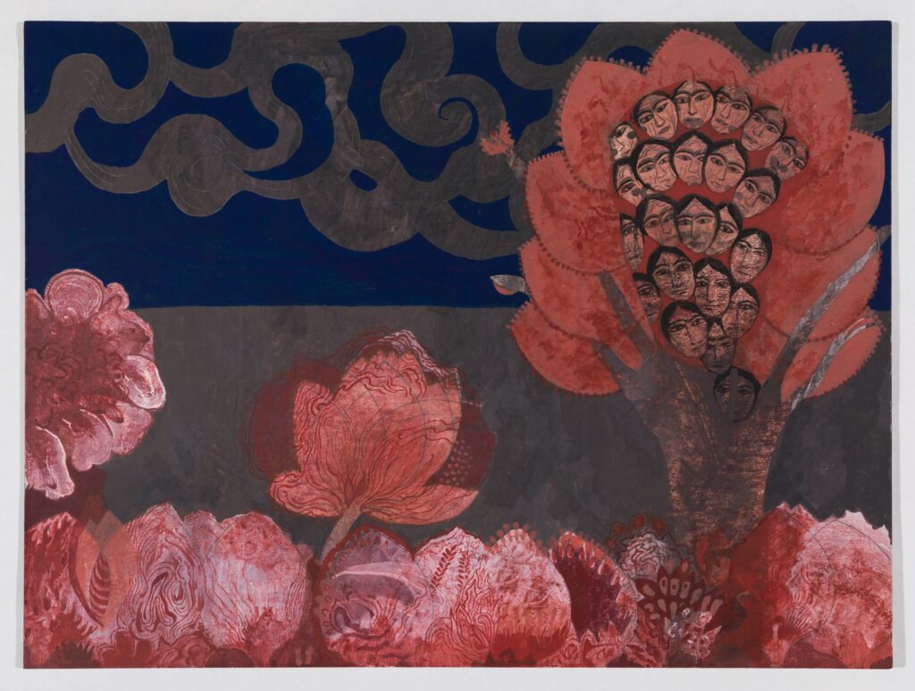 taymour grahne projects samira abbassy tree spirits 2025 collage acrylic and gouache on art board 15 x 20 in courtesy of taymour grahne projects