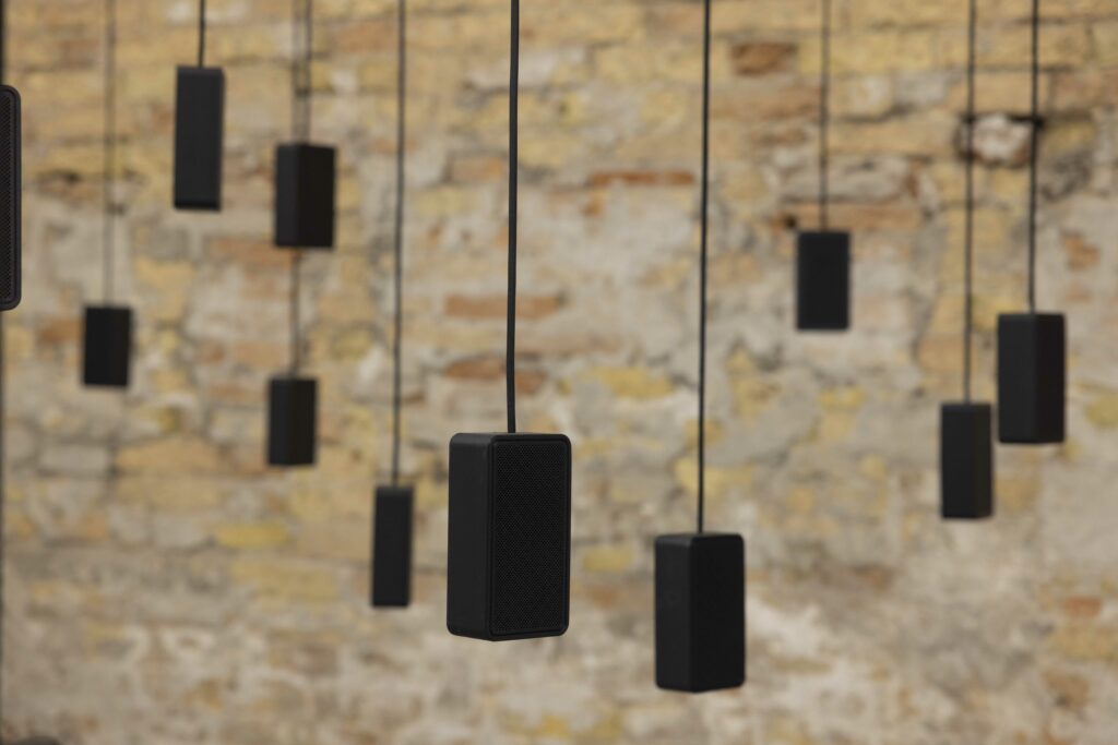2026.Washwasha.Taus Makhacheva. Dear R…L. Speakers. Image courtesy of National Pavilion UAE – La Biennale di Venezia. Photo by Ismail Noor of Seeing Things 6818