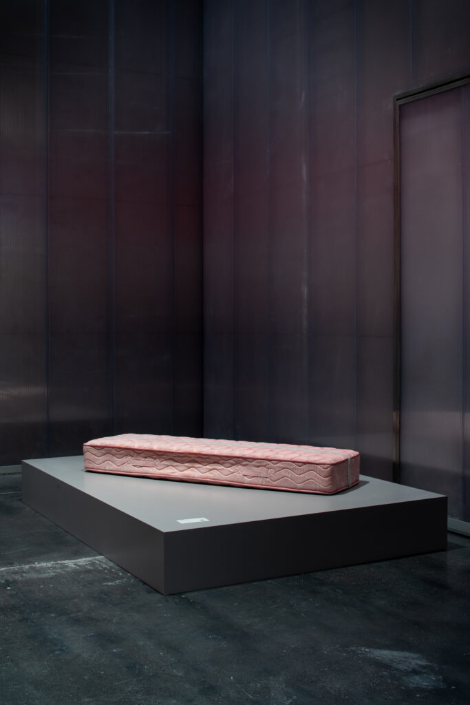 Installation view of ‘Mendings pink mattress 2012 by Nazgol Ansarinia