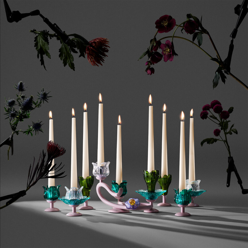 Mille Fleurs Candelabras Candles Holders On Flowers Baccarat x Bethan Laura Wood @Nicolas Receveur Square